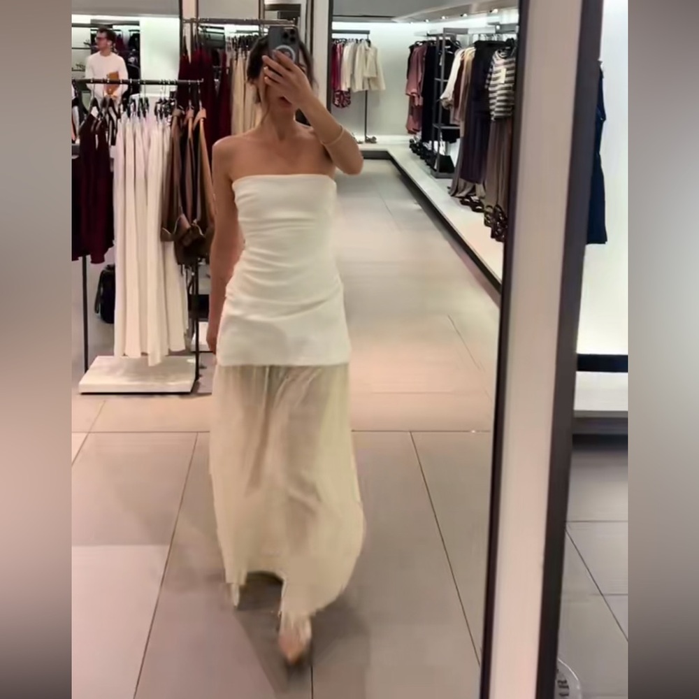 ZARA COMBINATION STRAPLESS MIDI DRESS - Picture 10 of 17